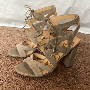 Sam Edelman Yardley Suede Lace Up Block Heel Sandals 7.5